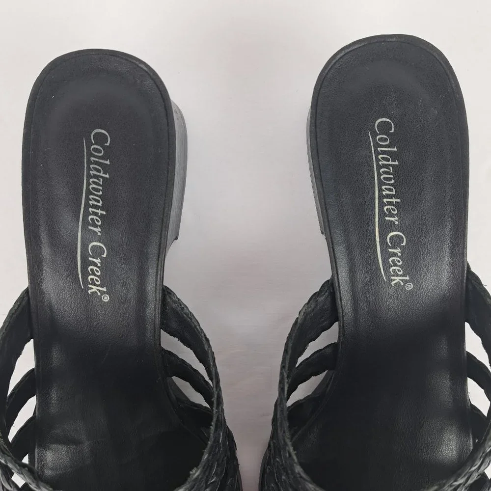 Coldwater Creek Black Leather Braided Moc Croc Mules Size 8 - Picture 12 of 15